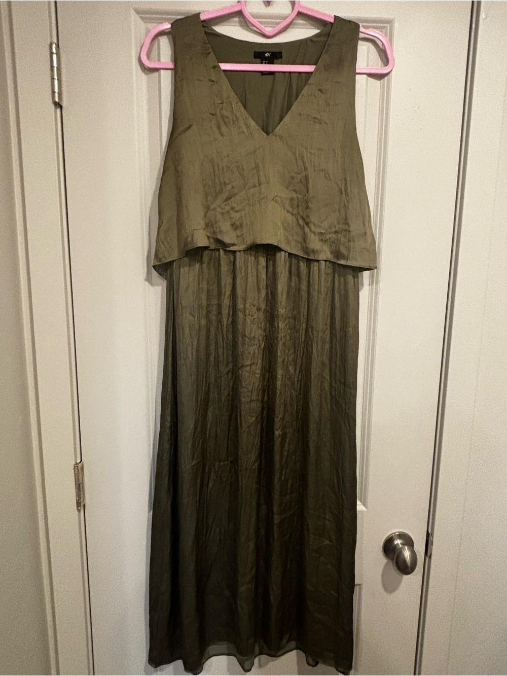 H&M Olive Green V-Neck Layered Maxi Dress